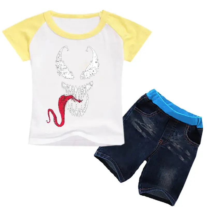 Children's Black Venom Print T-Shirt & Jeans Set
