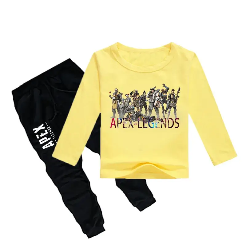 APEX Kids Yellow Long Sleeve T-Shirt + Black Trousers Set - Image 3