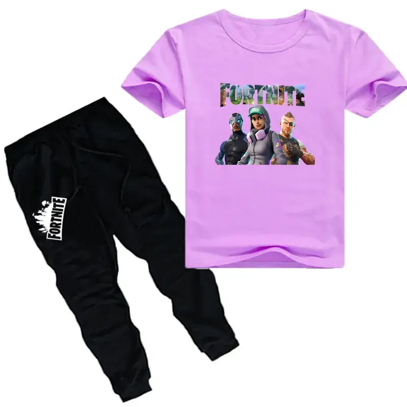 Kids Printed T-Shirt & Jogger Pants Set Purple Black - Image 5