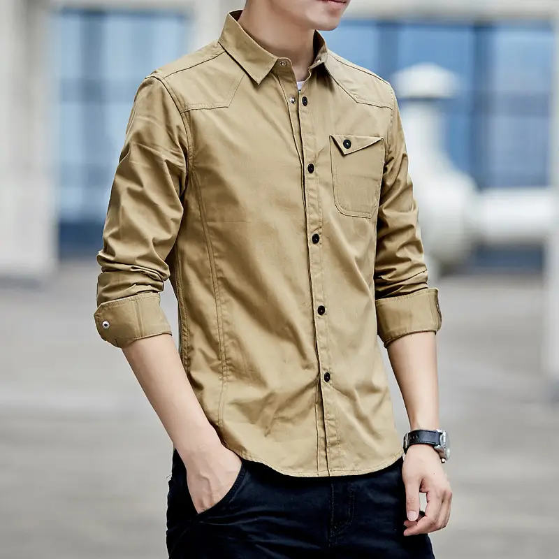 Men's Long Sleeve Hemp Cotton Shirt Navy Blue