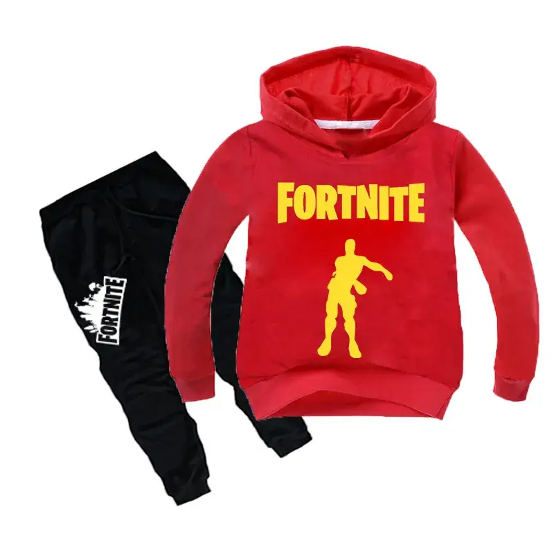 Children Fortnite Hoodie & Jogger Pants Set Red Black Cotton - Image 3