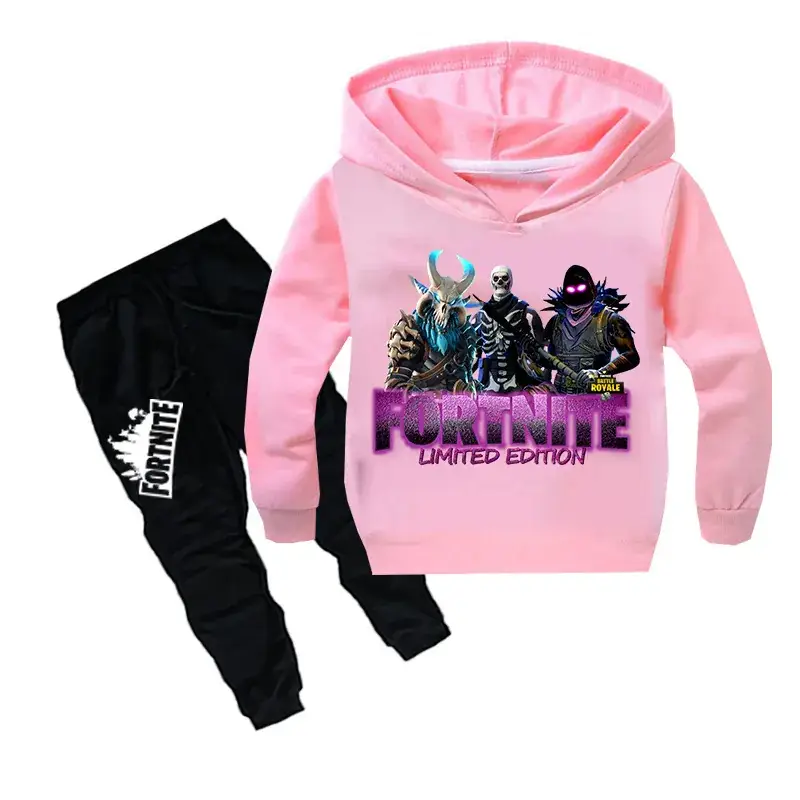 Children Fortnite Hoodie Sweatshirt Set Pink Black - Image 6