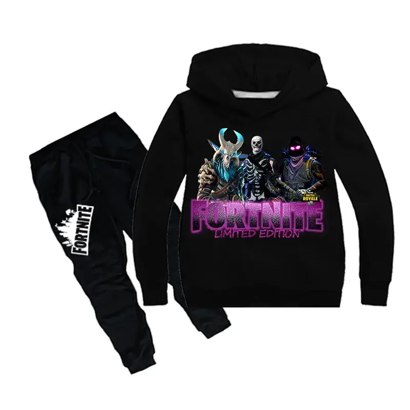 Children Fortnite Hoodie Sweatshirt Set Pink Black - Image 4