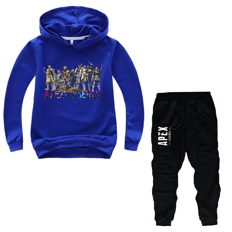 Kids Korean Wave Hoodie Pants Set Light Blue Black - Image 9