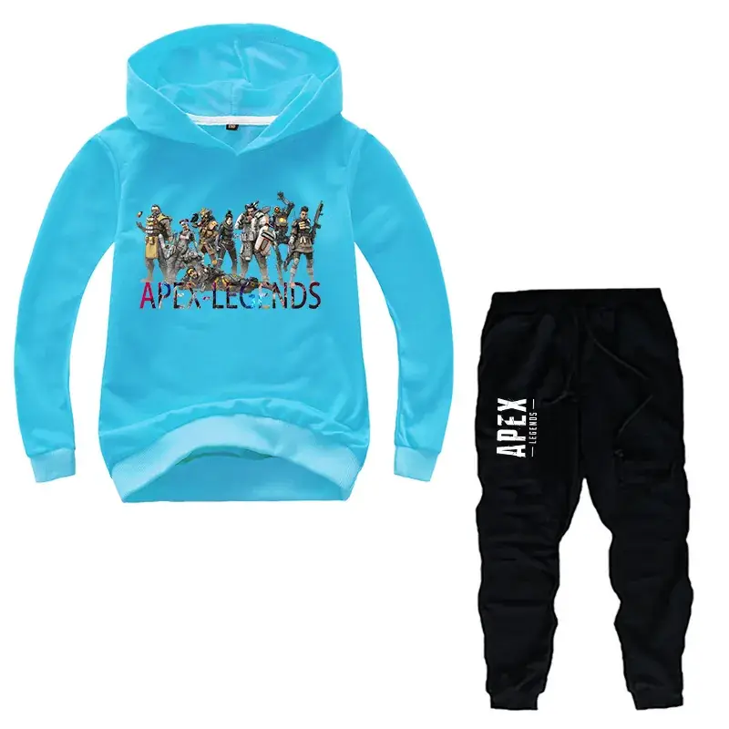 Kids Korean Wave Hoodie Pants Set Light Blue Black - Image 12
