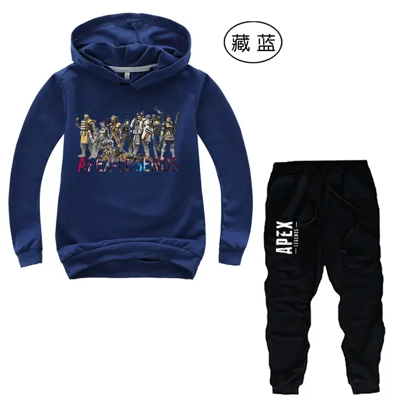 Kids Korean Wave Hoodie Pants Set Light Blue Black - Image 8