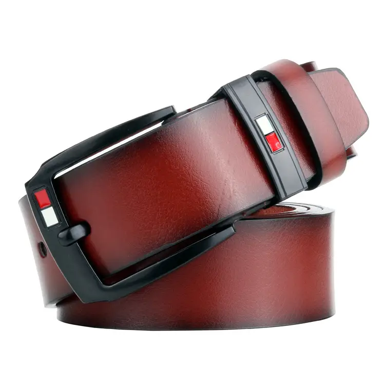 Men's Antique Pin Buckle Belt Red Leather - Image 2