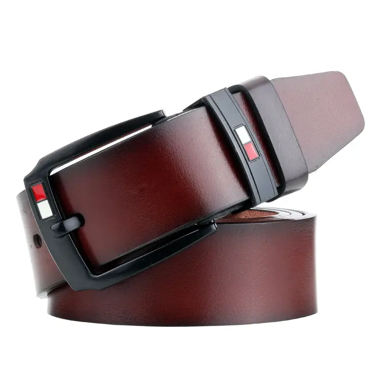 Men's Antique Pin Buckle Belt Red Leather - Image 3