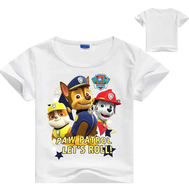 Pink Paw Patrol Kids T-Shirt Short Sleeve Cartoon Print - Image 8