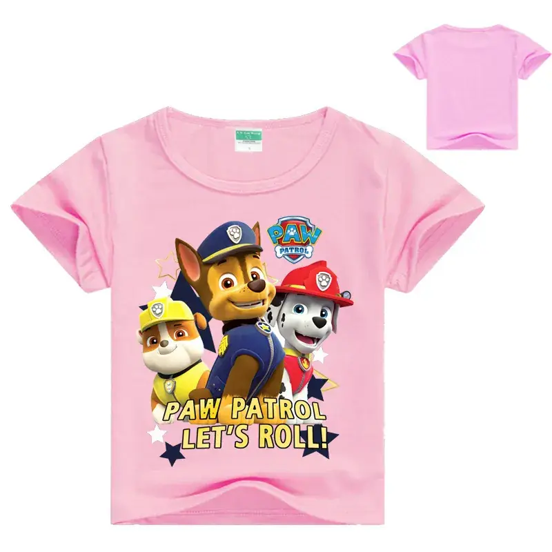 Pink Paw Patrol Kids T-Shirt Short Sleeve Cartoon Print - Image 10