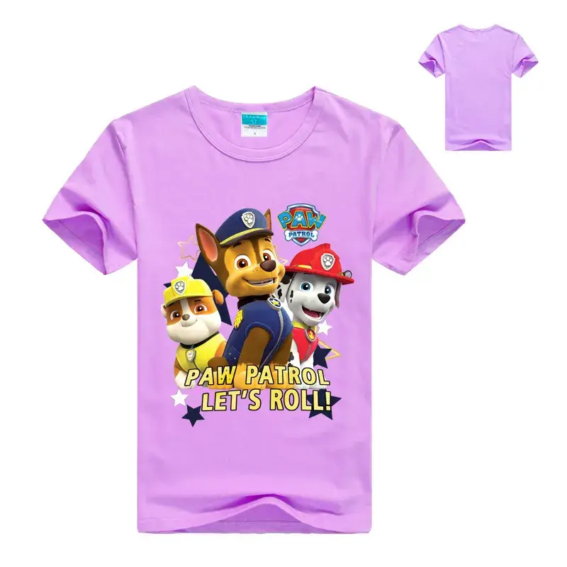 Pink Paw Patrol Kids T-Shirt Short Sleeve Cartoon Print - Image 4