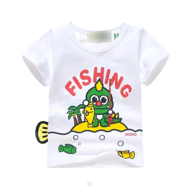 Children's Cartoon Fish Short T-Shirt White Q834 — feature 2