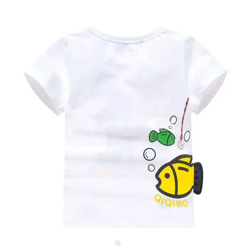 Children's Cartoon Fish Short T-Shirt White Q834 — feature 3