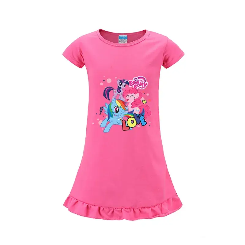 Girls Cartoon Print Pink T-Shirt with Ruffle Hem