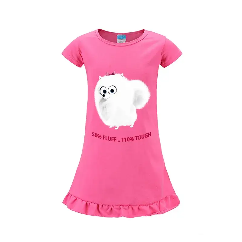 Girls Cartoon Print Pink T-Shirt with Ruffle Hem