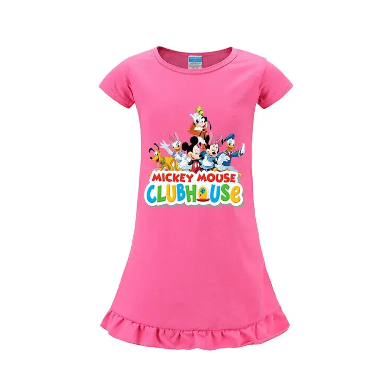 Girls Cartoon Print Pink T-Shirt with Ruffle Hem