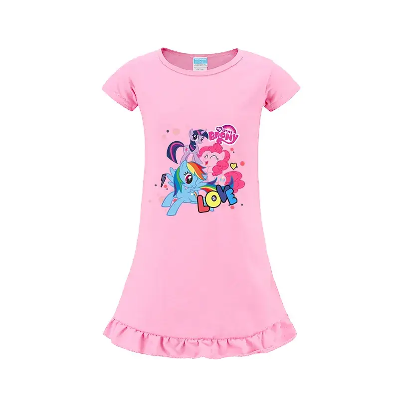 Girls Cartoon Print Pink T-Shirt with Ruffle Hem — feature 7