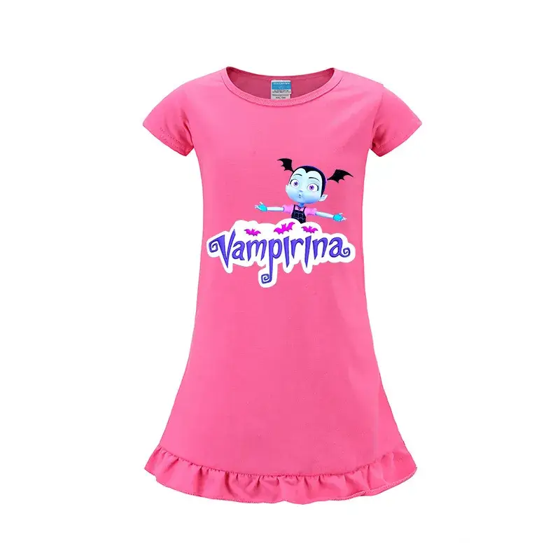 Girls Cartoon Print Pink T-Shirt with Ruffle Hem