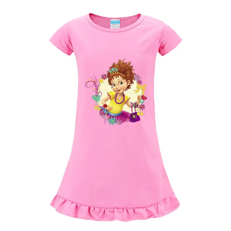 Girls Cartoon Print Pink T-Shirt with Ruffle Hem