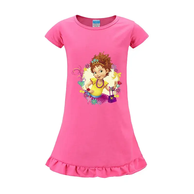 Girls Cartoon Print Pink T-Shirt with Ruffle Hem