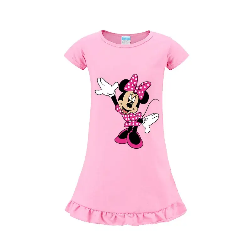 Girls Cartoon Print Pink T-Shirt with Ruffle Hem