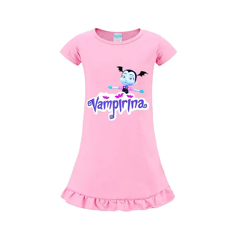 Girls Cartoon Print Pink T-Shirt with Ruffle Hem