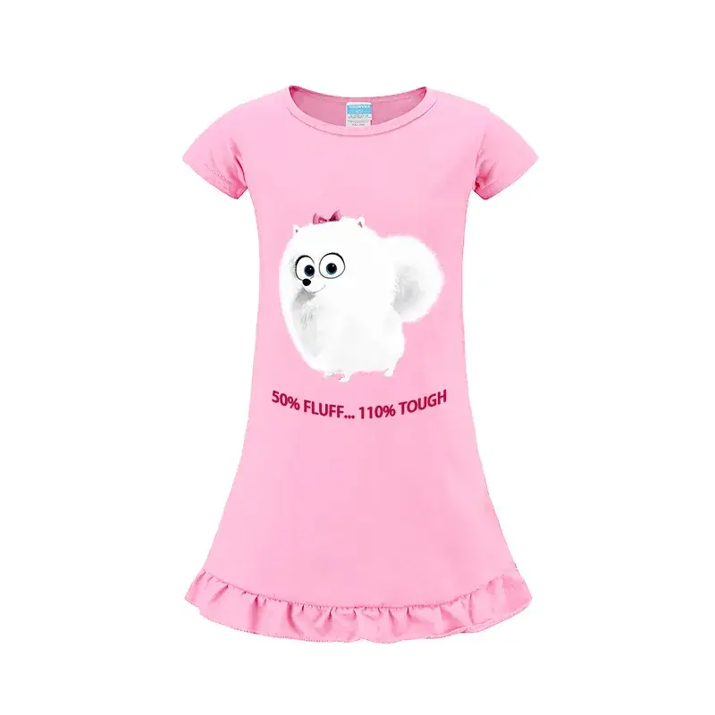Girls Cartoon Print Pink T-Shirt with Ruffle Hem