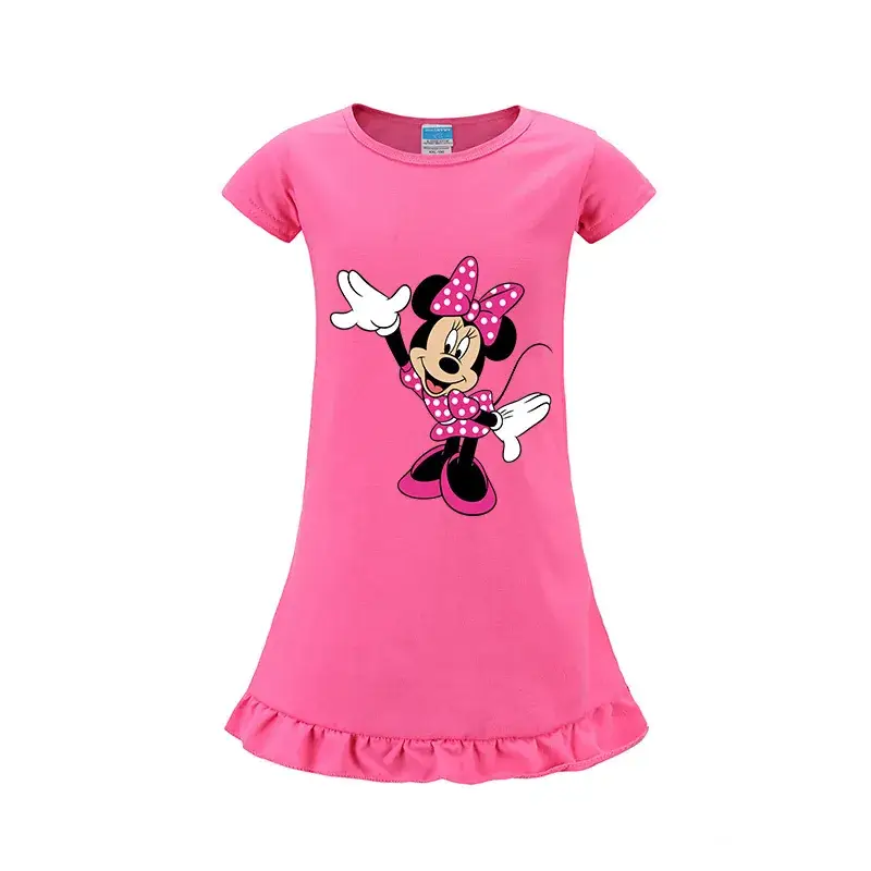 Girls Cartoon Print Pink T-Shirt with Ruffle Hem