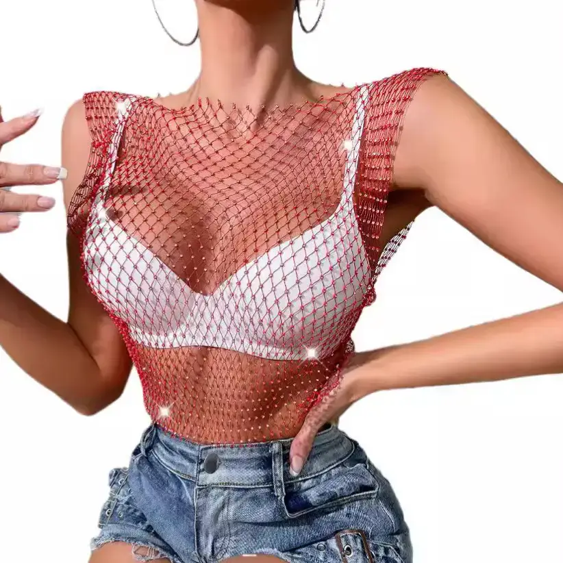 Black Rhinestone Mesh Women's Top 2026 - Image 33