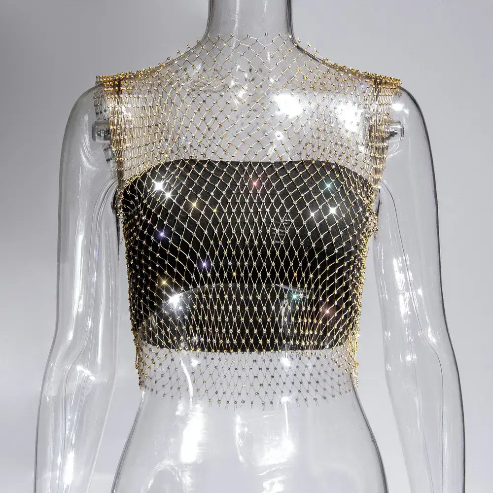 Black Rhinestone Mesh Women's Top 2026 - Image 9