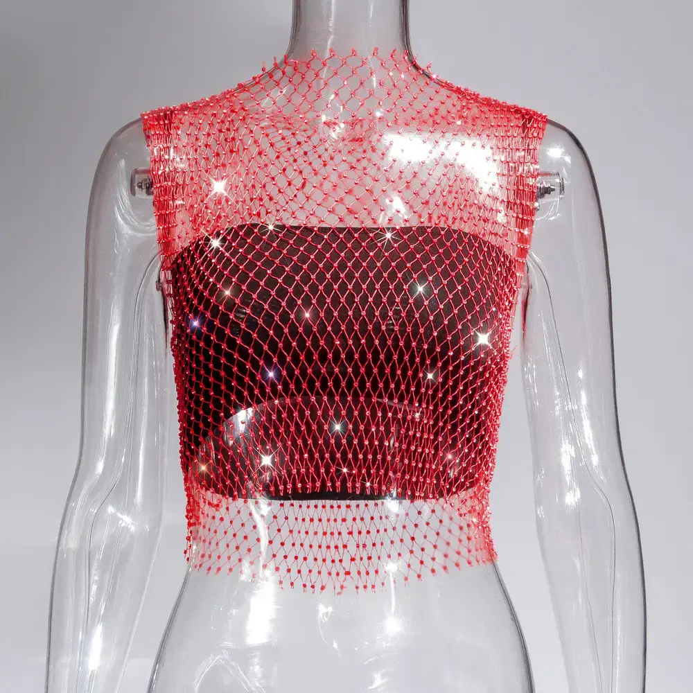 Black Rhinestone Mesh Women's Top 2026 - Image 12