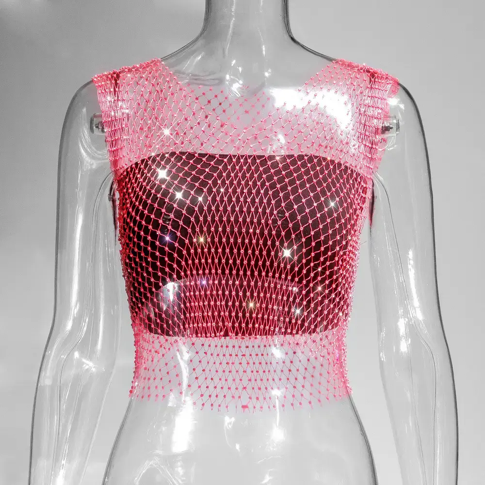 Black Rhinestone Mesh Women's Top 2026 - Image 22