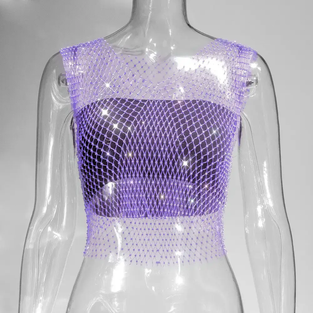Black Rhinestone Mesh Women's Top 2026 - Image 27