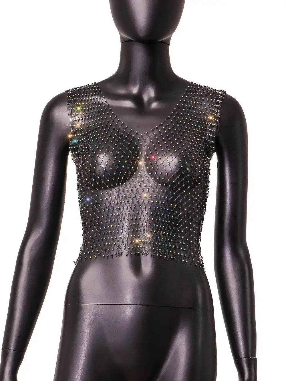 Black Rhinestone Mesh Women's Top 2026 - Image 28