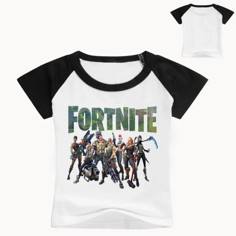 Fortnite Printed Kids T-Shirt White Black Raglan Sleeve