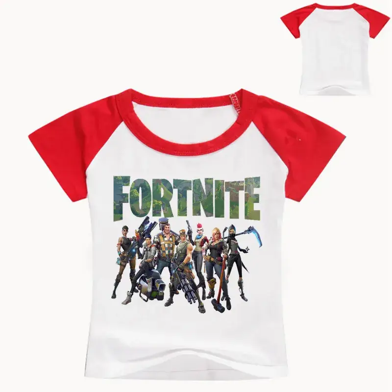 Fortnite Printed Kids T-Shirt White Black Raglan Sleeve
