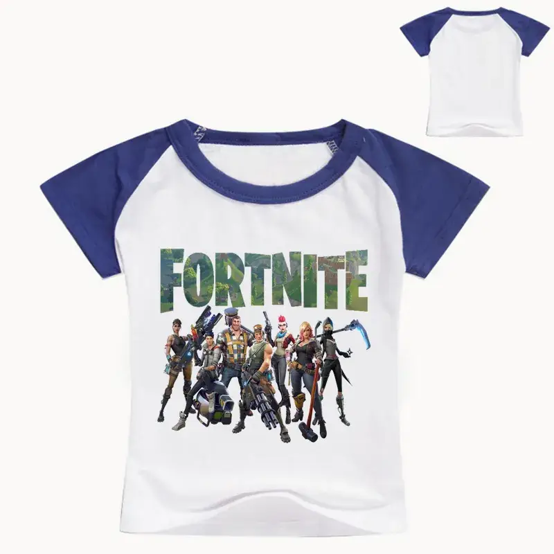 Fortnite Printed Kids T-Shirt White Black Raglan Sleeve