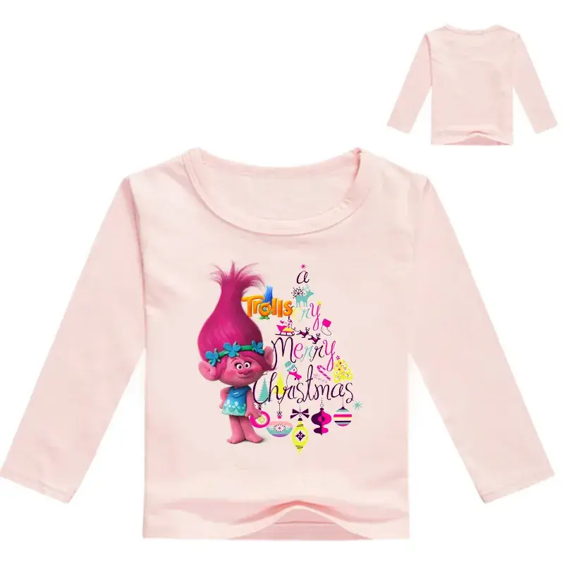 Girls Pink Long Sleeve T-Shirt with Cartoon Print - Image 2
