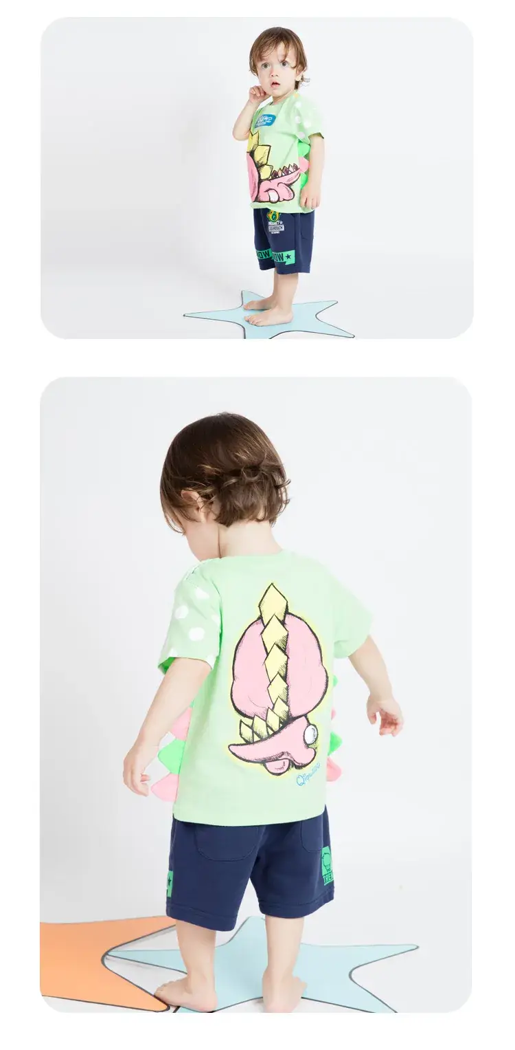 Children's Green Dragon T-Shirt Short Sleeve Summer Wear — feature 2
