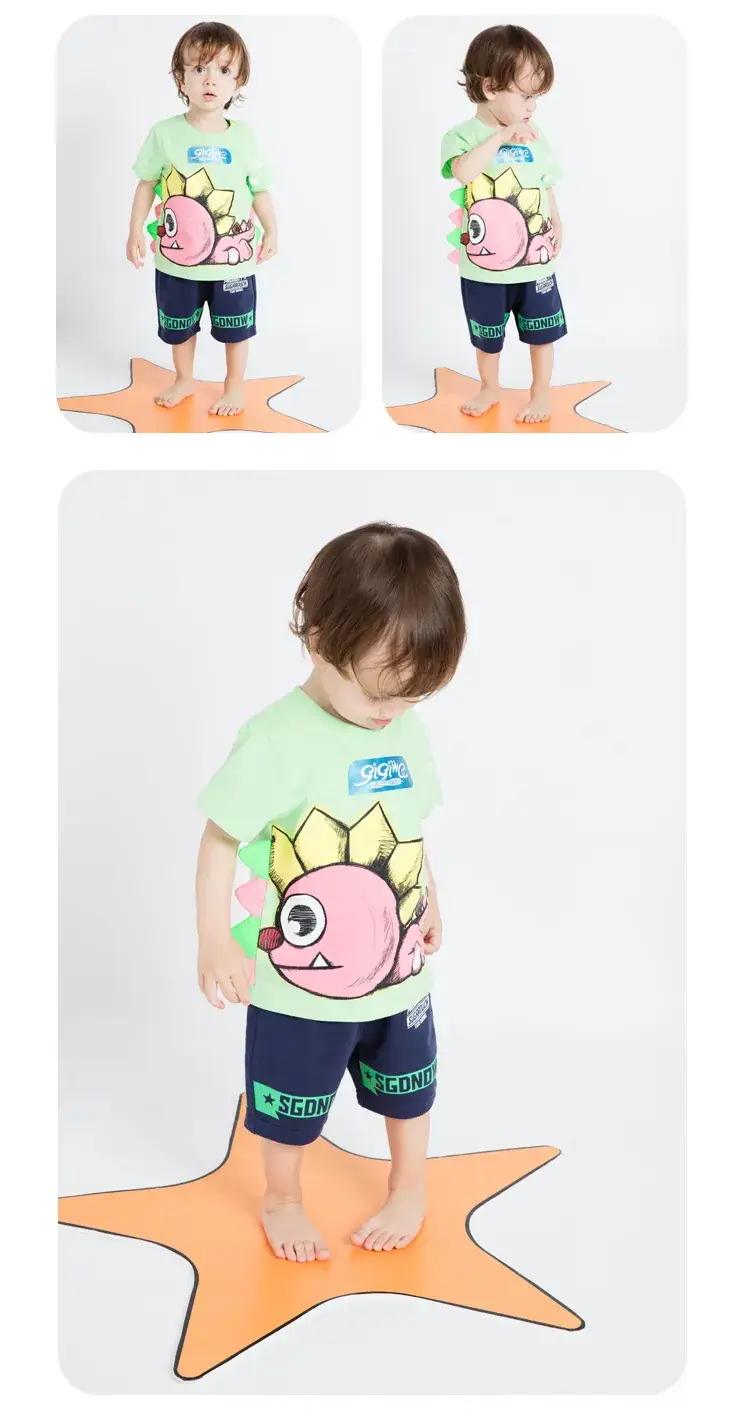 Children's Green Dragon T-Shirt Short Sleeve Summer Wear — feature 3