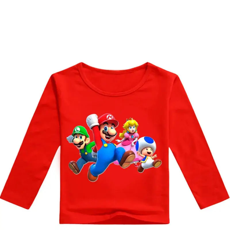 Kids Super Mario Long Sleeve T-Shirt Blue White - Image 4