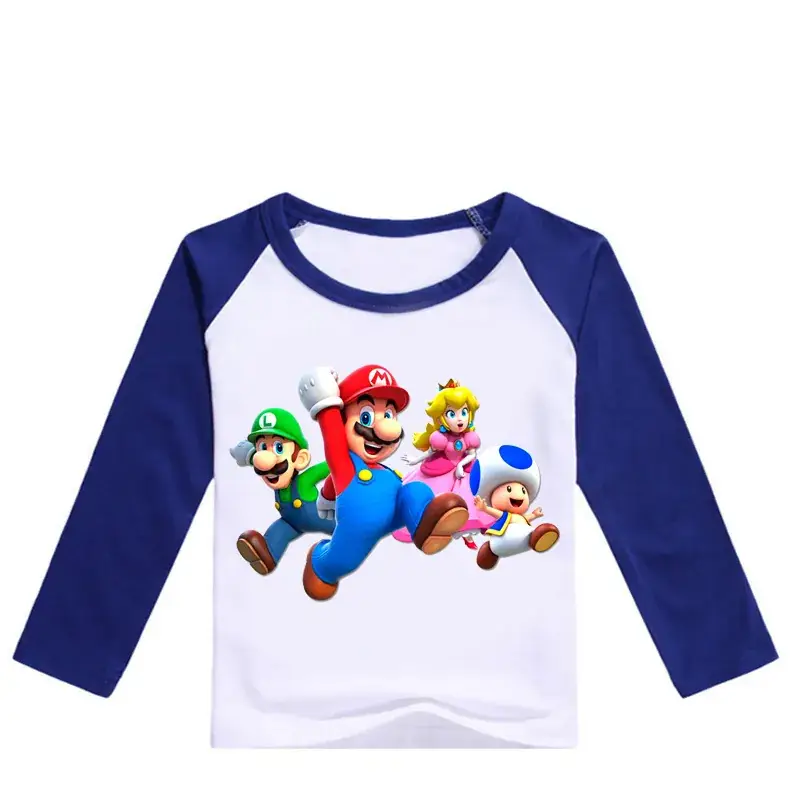 Kids Super Mario Long Sleeve T-Shirt Blue White - Image 10
