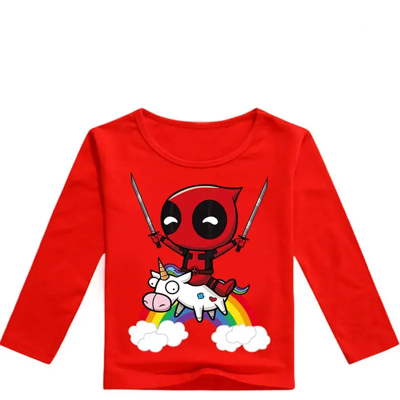 Kids Long Sleeve T-Shirt Red White Cartoon Print - Image 4