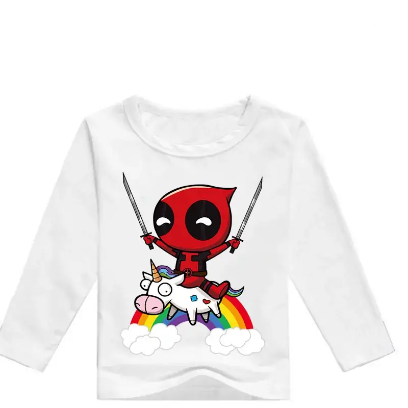 Kids Long Sleeve T-Shirt Red White Cartoon Print — feature 2