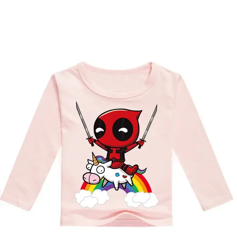 Kids Long Sleeve T-Shirt Red White Cartoon Print - Image 2