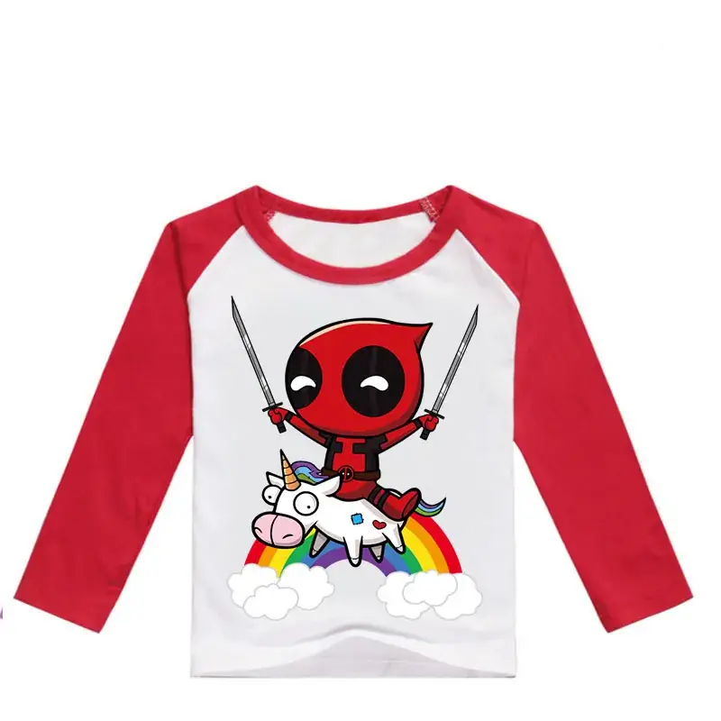 Kids Long Sleeve T-Shirt Red White Cartoon Print - Image 9