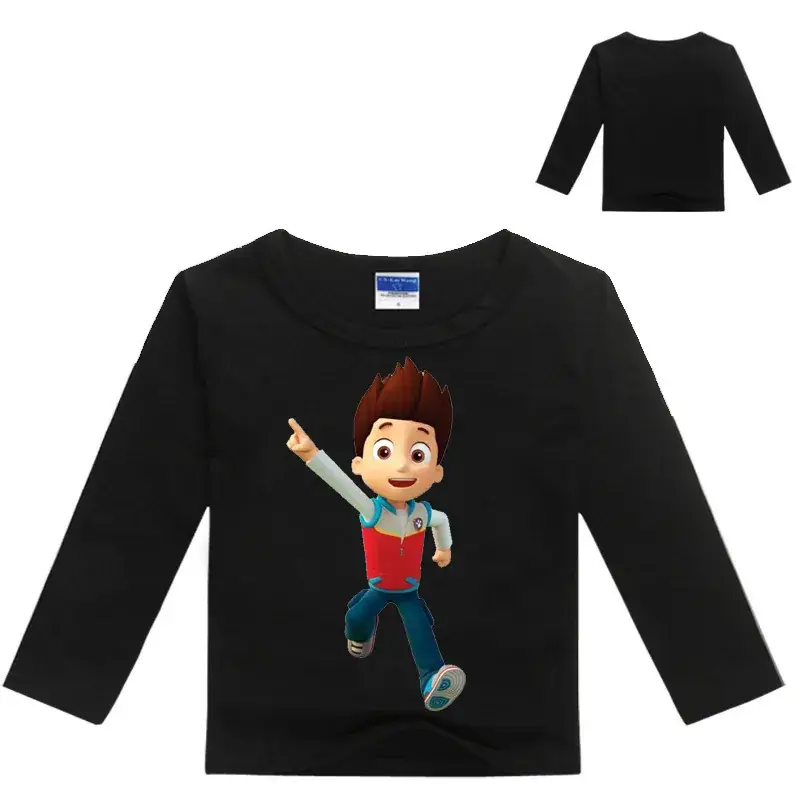 Red Long-Sleeve Dog Print Kids T-Shirt - Image 8