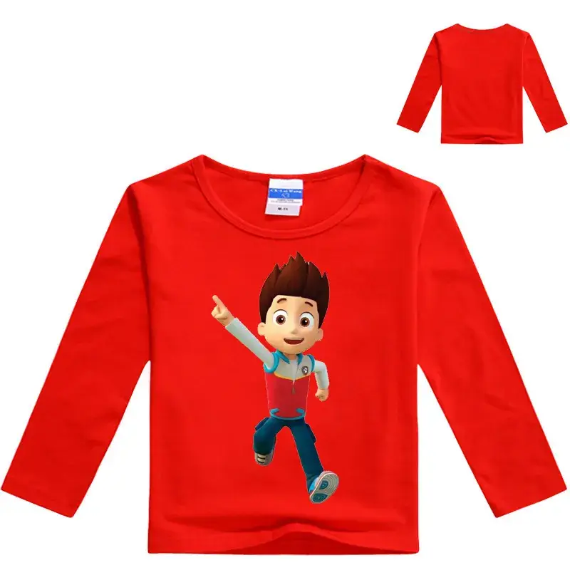 Red Long-Sleeve Dog Print Kids T-Shirt - Image 10