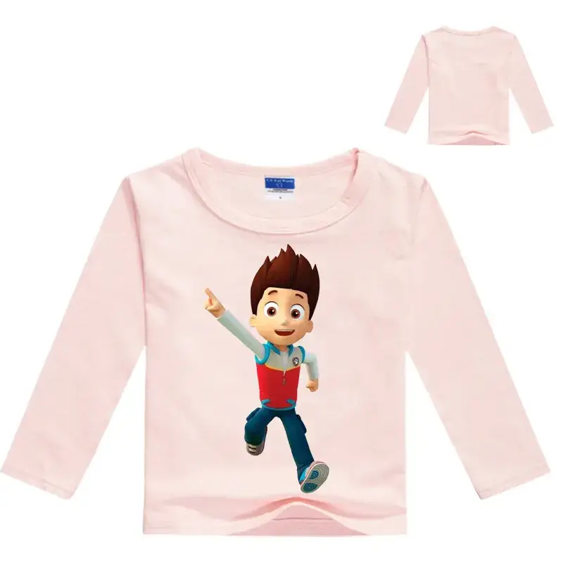 Red Long-Sleeve Dog Print Kids T-Shirt — feature 4
