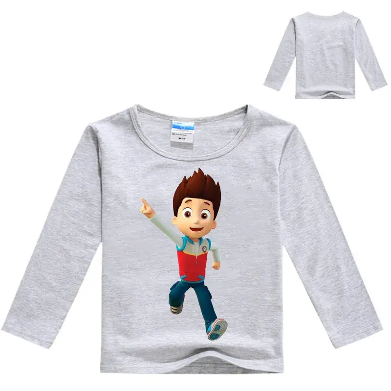 Red Long-Sleeve Dog Print Kids T-Shirt - Image 5